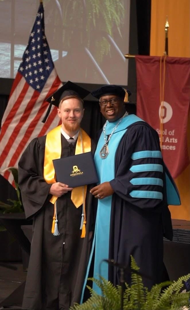 Peyton Flanagan on stage at OCC in May, where he graduated Magna Cum Laude with an associate degree.